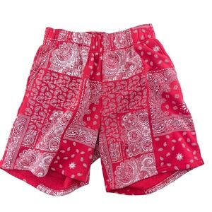 Roma Concept Bandana Paisley Sweat Shorts XS Red Patchwork Fleece Faded Festival